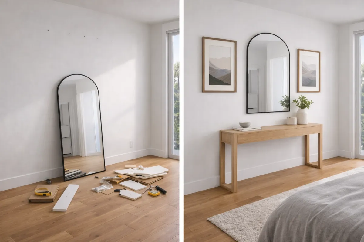 Art & Mirror Hanging before and after in Los Angeles