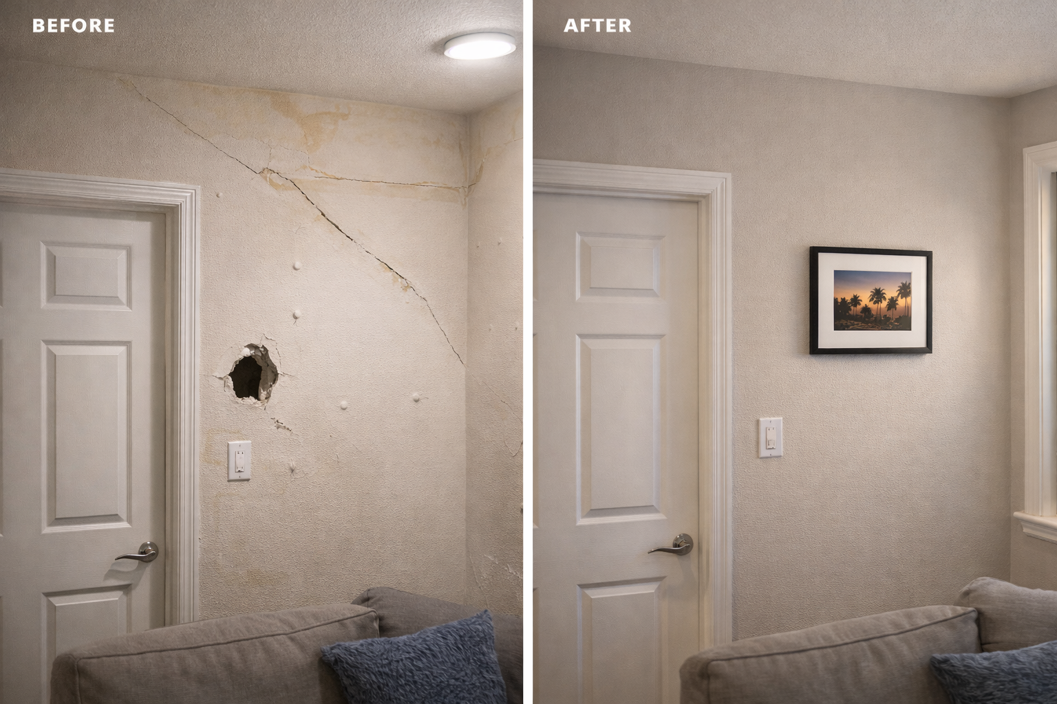 Drywall repair before and after — Los Angeles